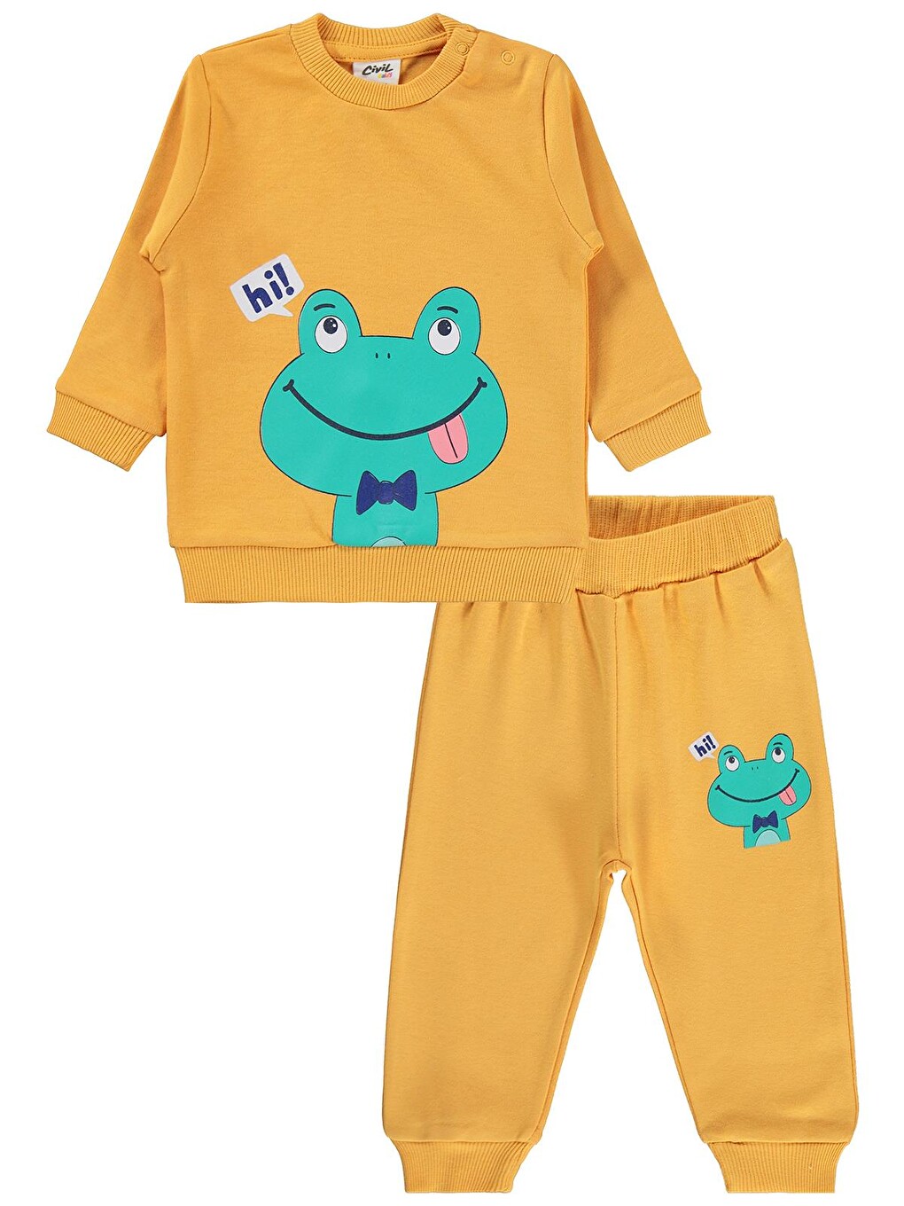 Sarı Baby Erkek Bebek Kurbağa Baskılı 6-18 Ay Takım - Hardal-3