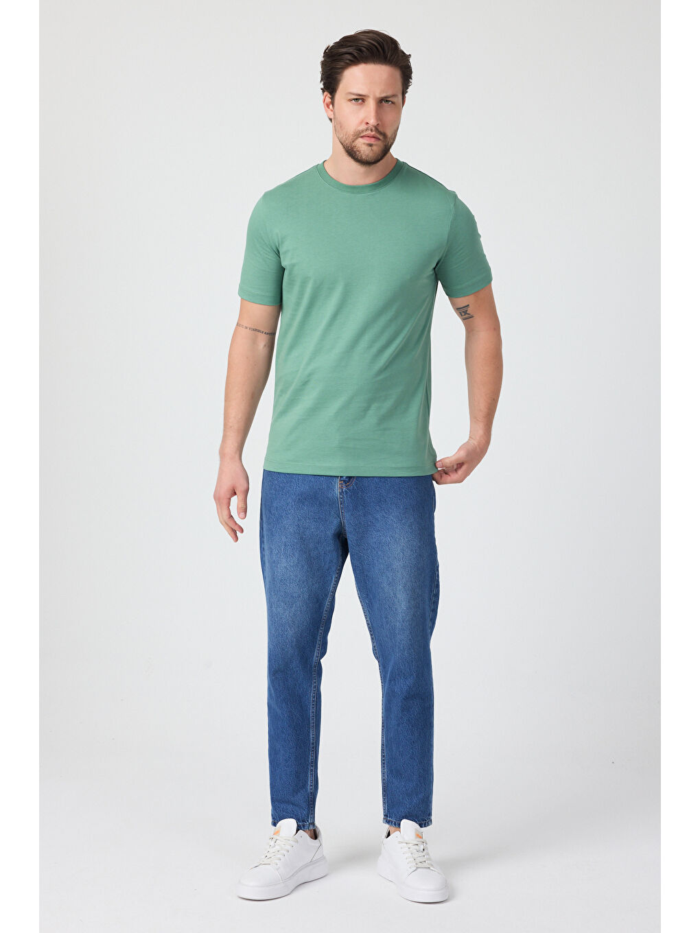 Yeşil Erkek Bisiklet Yaka T-shirt 6212-0