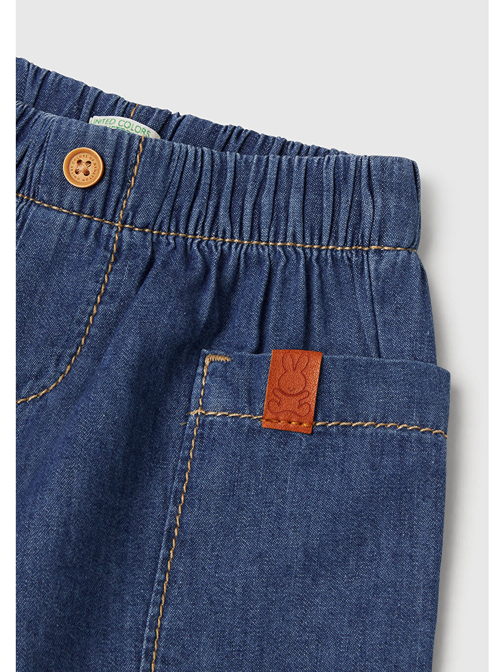 Mavi Bebek Koyu Denim Beli Lastikli Logo Düğmeli Yan Cepli Denim Şort-2