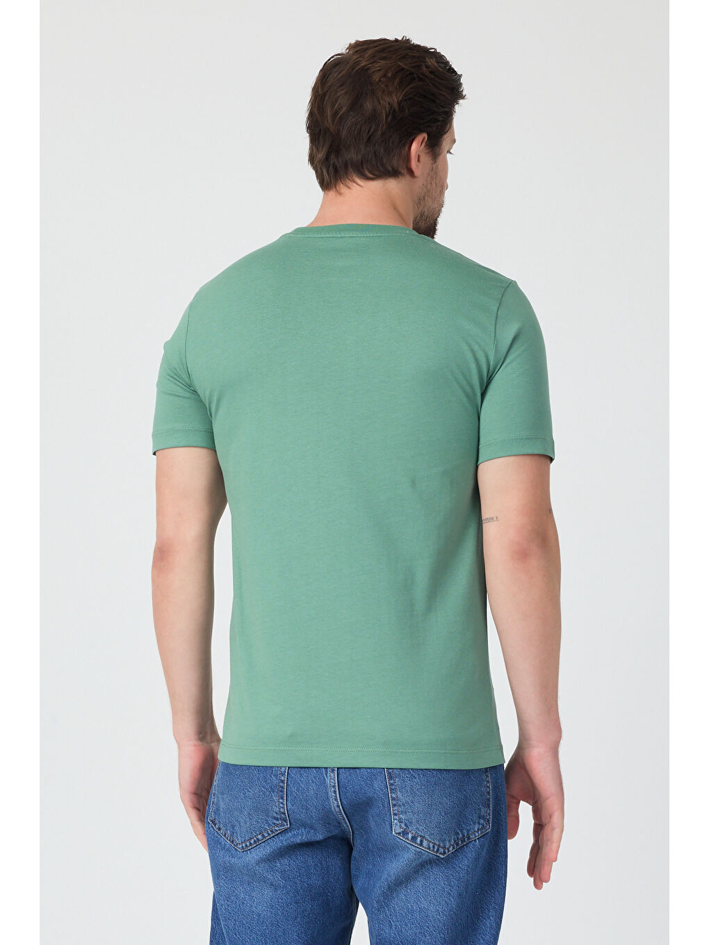 Yeşil Erkek Bisiklet Yaka T-shirt 6212-3