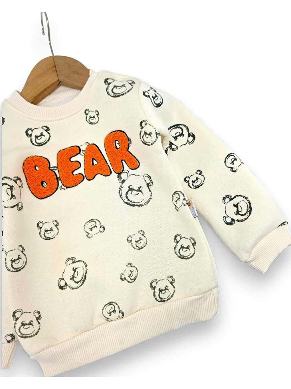 Gri Erkek Bebek Bear Nakışlı Kışlık 3 İp Şardonlu Alt Üst Takım-4
