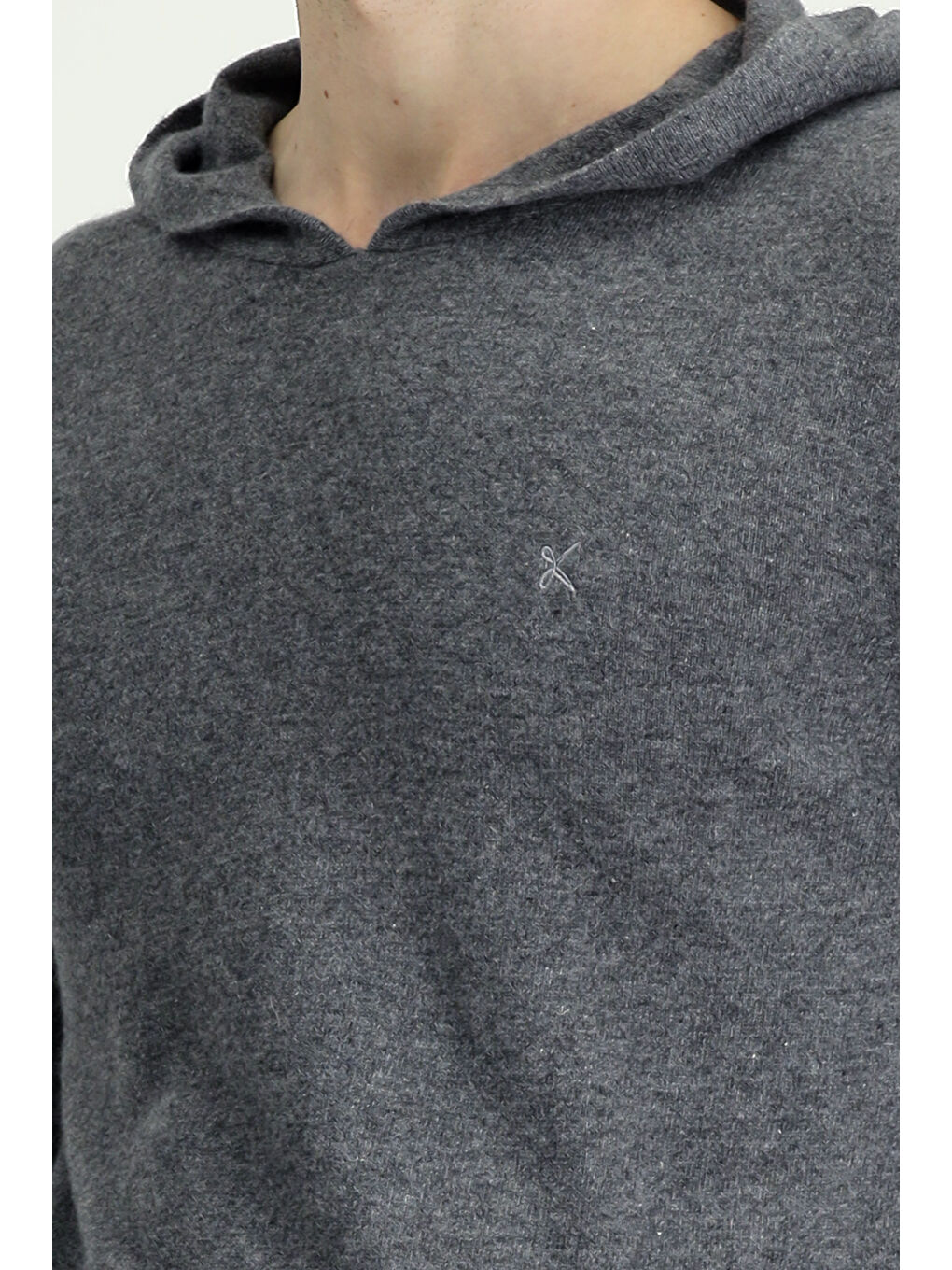 Gri Kapüşonlu Regular Fit Yünlü Triko Kazak-4