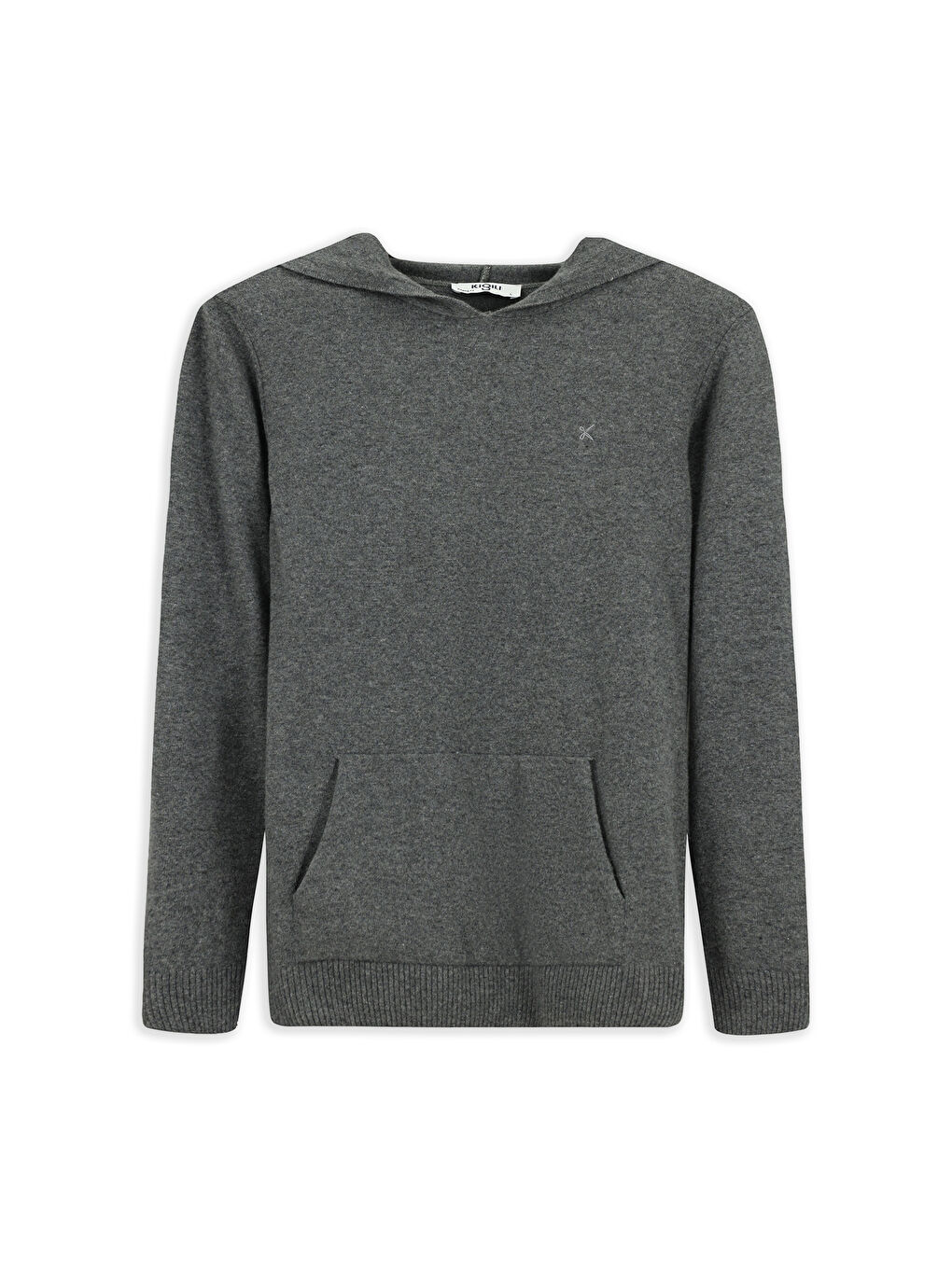 Gri Kapüşonlu Regular Fit Yünlü Triko Kazak-5