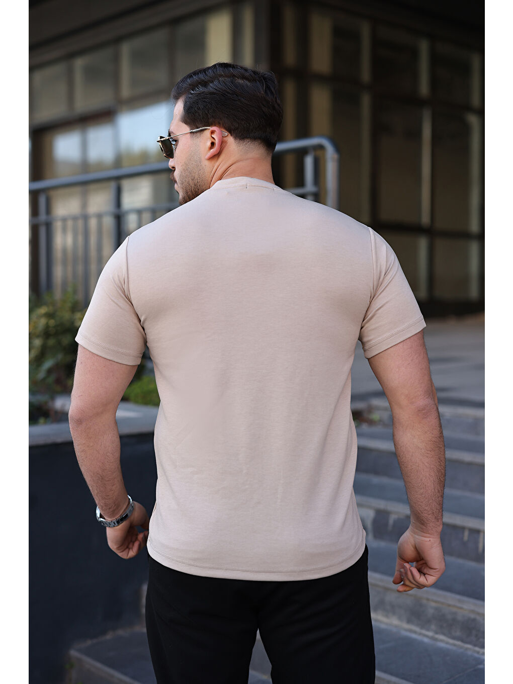 Ekru Erkek Kısa Kol Yazlık Baskılı Krem Dar Tişört-2