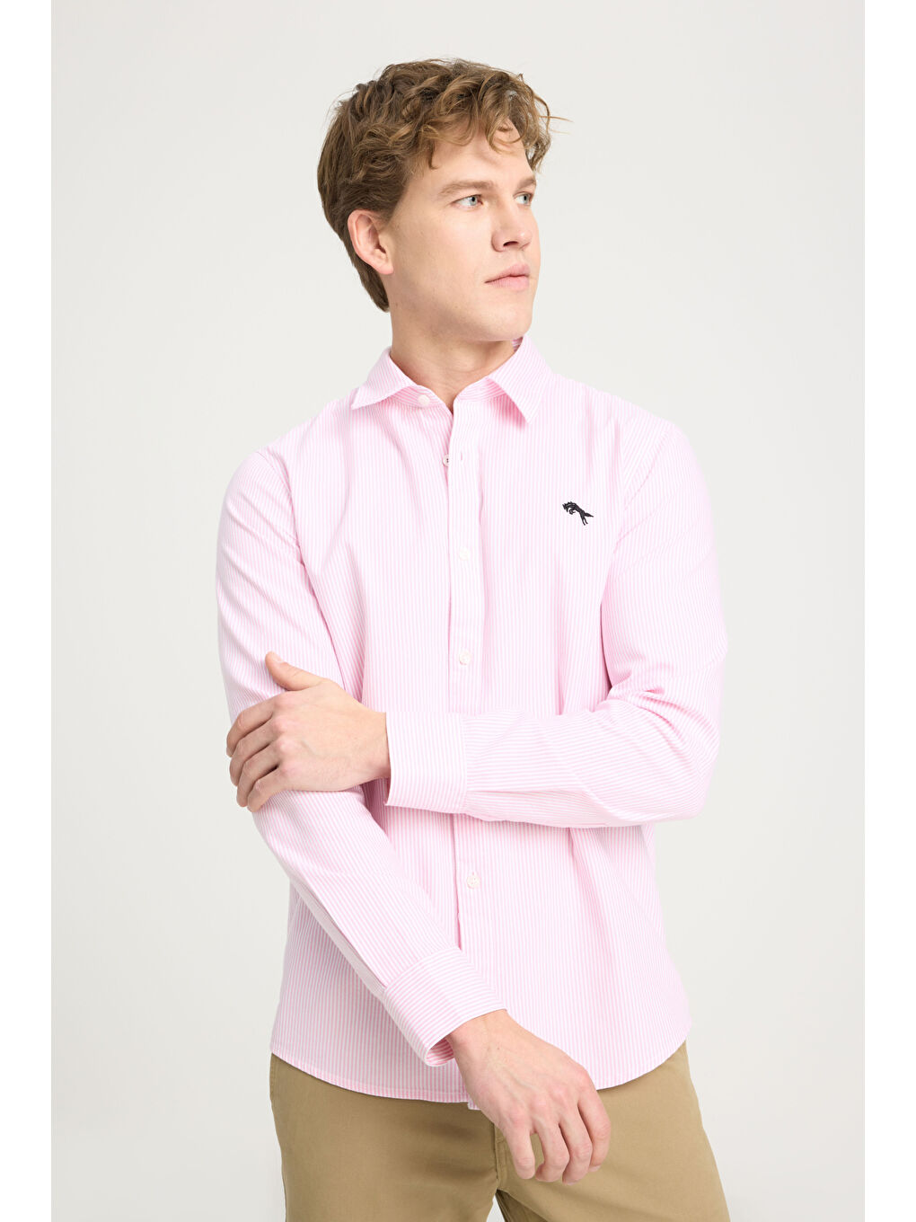 Regular Fit Normal Kesim %100 Pamuk Pembe Gömlek-1