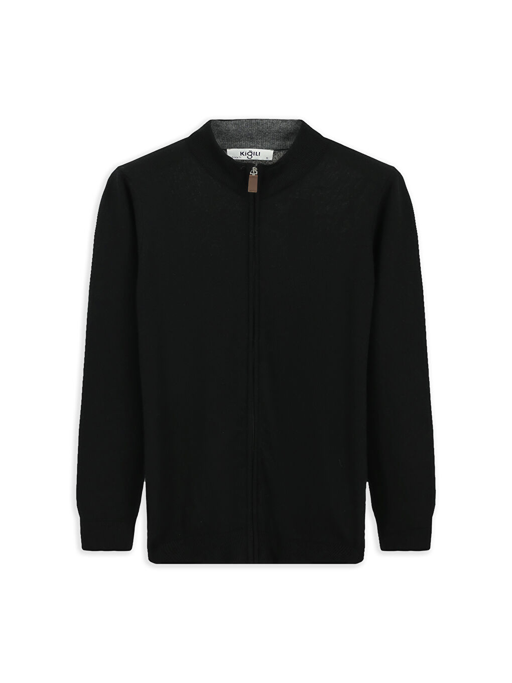 Siyah Yarım Balıkçı Yaka Desenli Fermuarlı Yünlü Kaşmir Karışımlı Örme Triko Hırka