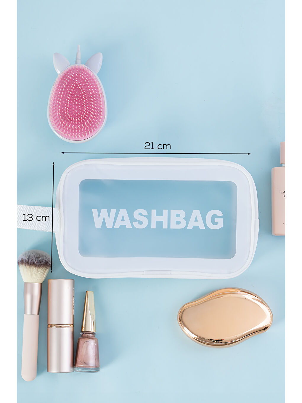 3140-1 2li Şeffaf - Beyaz Seyahat ve Makyaj Çantası Su Geçirmez Organizer Washbag 21x13cm-1