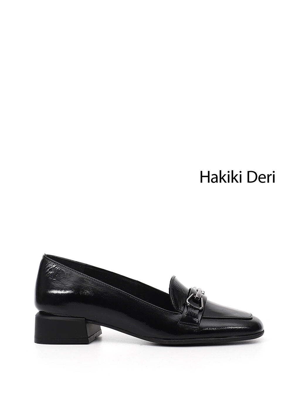 Siyah Kadın AÇIK SİYAH Küt Burun Tokalı Hakiki Deri Ayakkabı