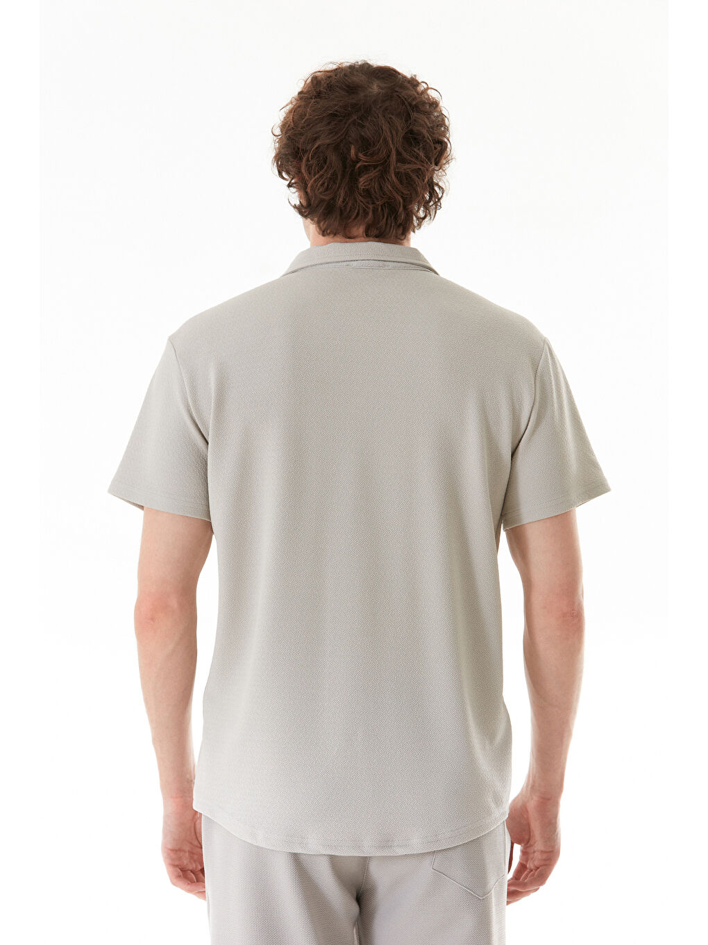 Gri Basic Krep Kumaş Düğmeli Gömlek-2