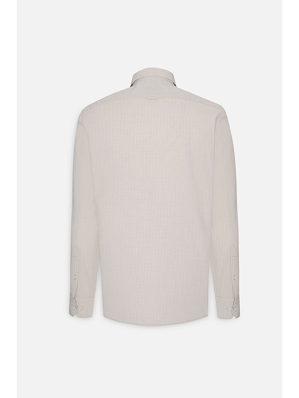 Erkek Beyaz-Bej Comfort Fit Rahat Kesim Düğmeli Yaka Pamuklu Kareli Gömlek-1