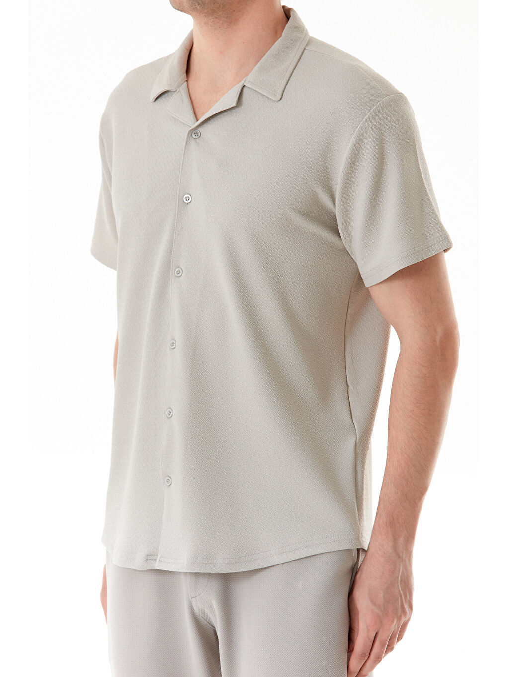 Gri Basic Krep Kumaş Düğmeli Gömlek-3