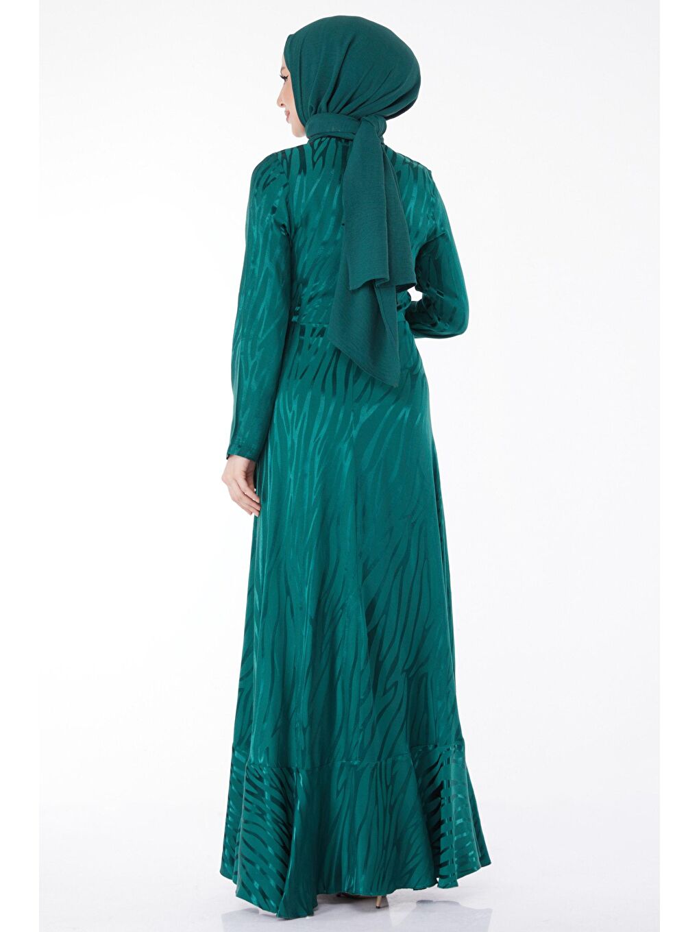 Düz Bisiklet Yaka Kadın Yeşil Varaklı Abiye Elbise - 24881-5