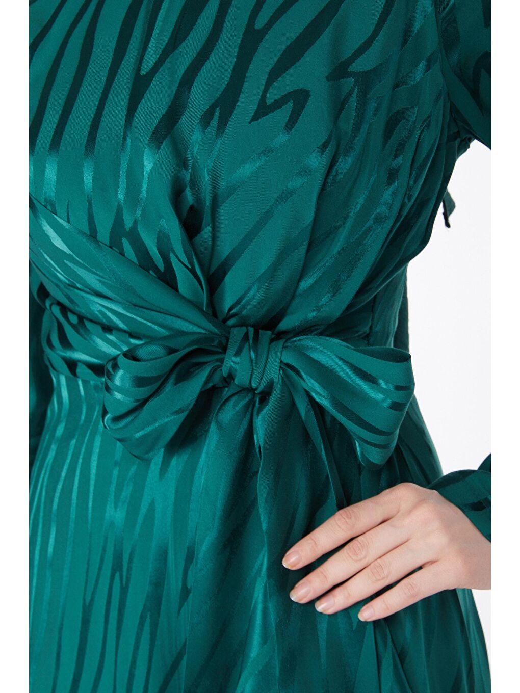 Düz Bisiklet Yaka Kadın Yeşil Varaklı Abiye Elbise - 24881-6