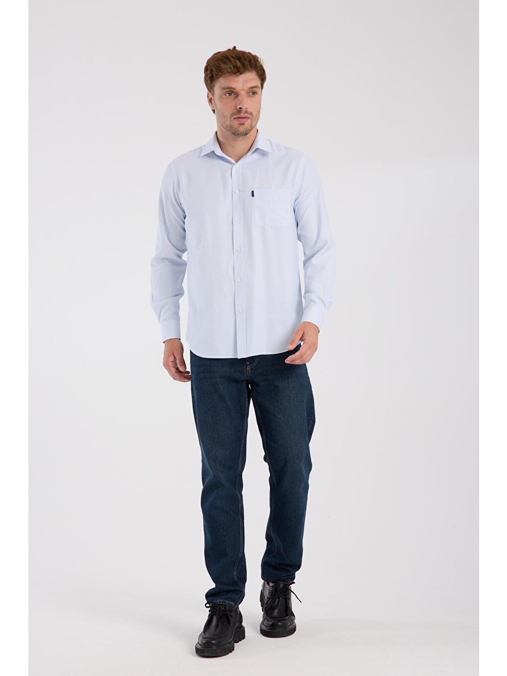 Aclub Ac10095 Oxford Pamuk Karışımlı Regular Fit Açık Mavi Klasik Yaka Erkek Desenli Gömlek-1