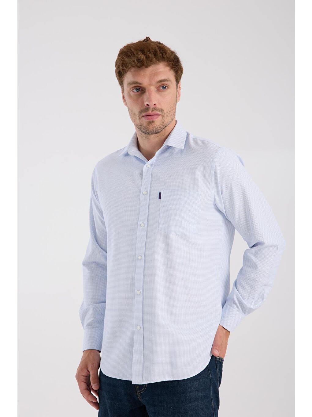 Aclub Ac10095 Oxford Pamuk Karışımlı Regular Fit Açık Mavi Klasik Yaka Erkek Desenli Gömlek-2