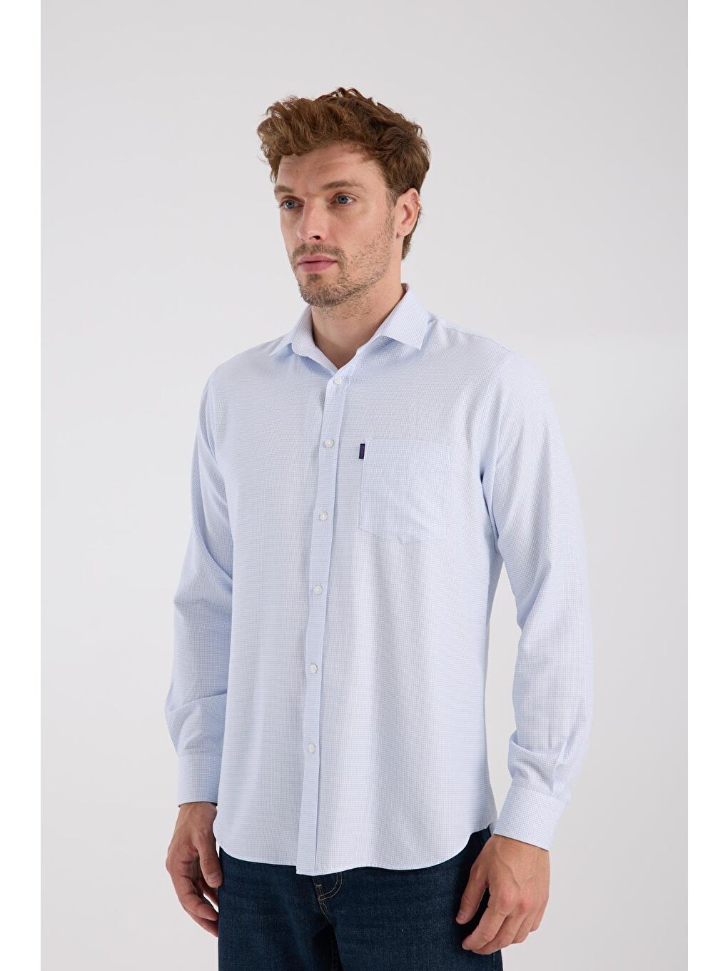 Aclub Ac10095 Oxford Pamuk Karışımlı Regular Fit Açık Mavi Klasik Yaka Erkek Desenli Gömlek-3