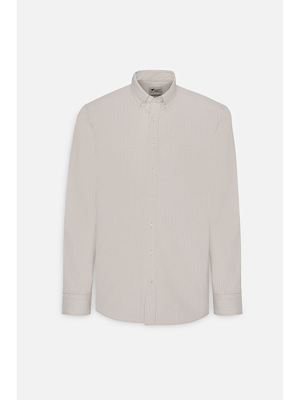 Erkek Beyaz-Bej Comfort Fit Rahat Kesim Düğmeli Yaka Pamuklu Kareli Gömlek-7