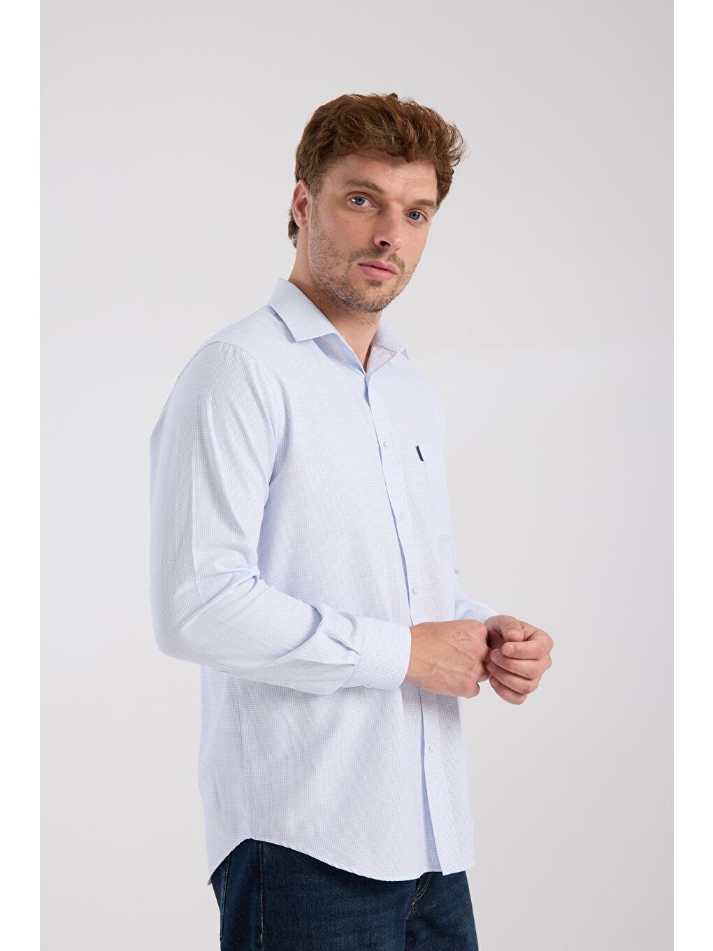 Aclub Ac10095 Oxford Pamuk Karışımlı Regular Fit Açık Mavi Klasik Yaka Erkek Desenli Gömlek-4