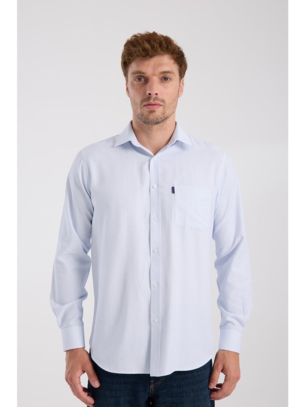 Aclub Ac10095 Oxford Pamuk Karışımlı Regular Fit Açık Mavi Klasik Yaka Erkek Desenli Gömlek-5