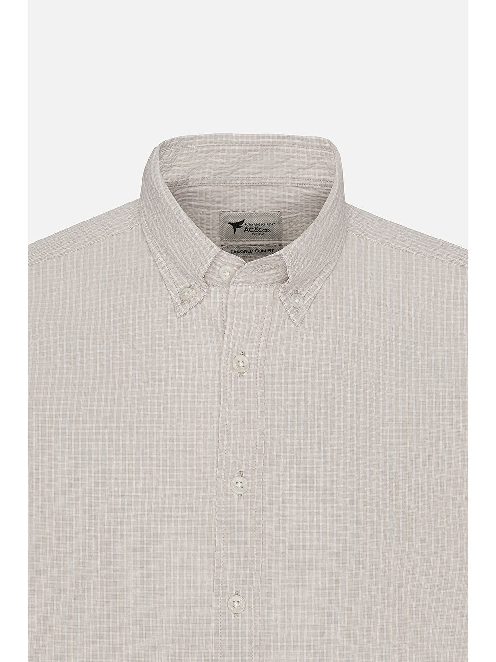 Erkek Beyaz-Bej Comfort Fit Rahat Kesim Düğmeli Yaka Pamuklu Kareli Gömlek-8