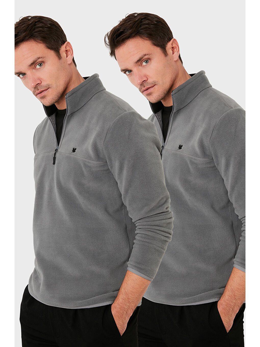 Gri Slim Fit Anti-Pilling Tüylenme Yapmayan Şardonlu Soğuk Geçirmez 2'li Paket Polar 5906001S2