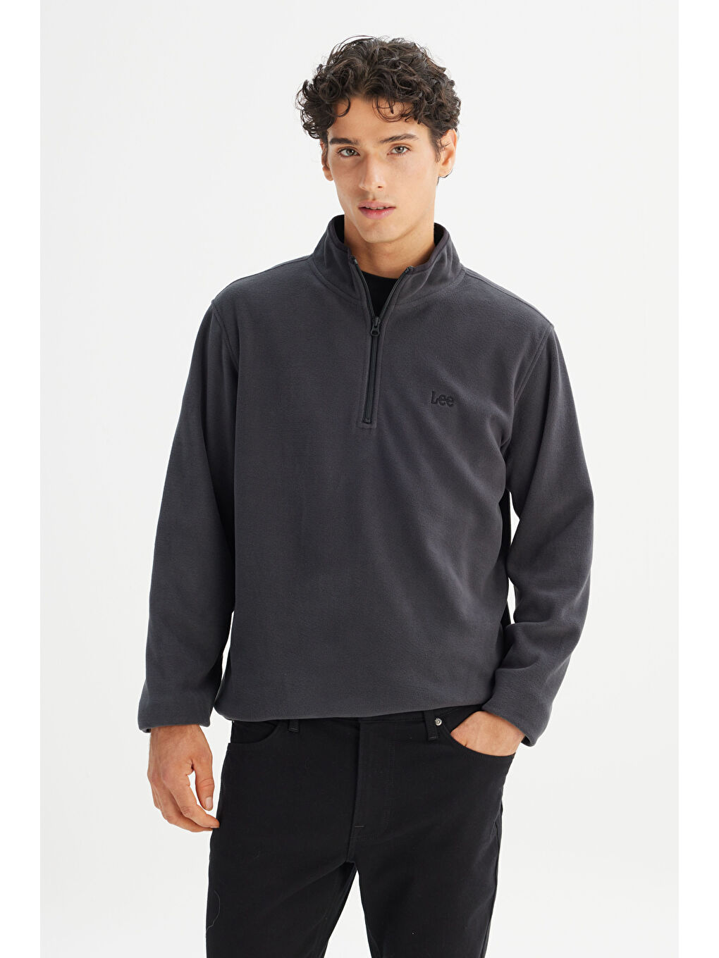 Antrasit Regular Fit Normal Kesim Fermuarlı Dik Yaka Polar