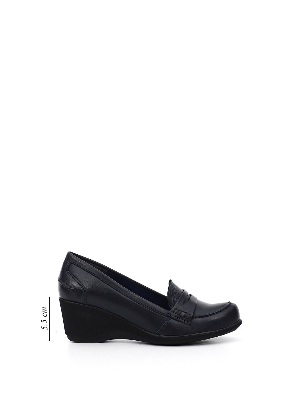 Lacivert Kadın AÇIK LACİVERT Dolgu Taban Hakiki Deri Loafer Ayakkabı-1