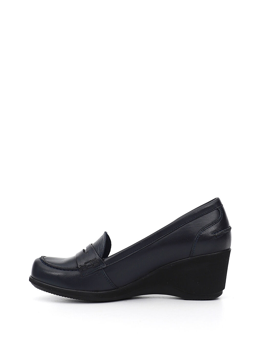 Lacivert Kadın AÇIK LACİVERT Dolgu Taban Hakiki Deri Loafer Ayakkabı-3