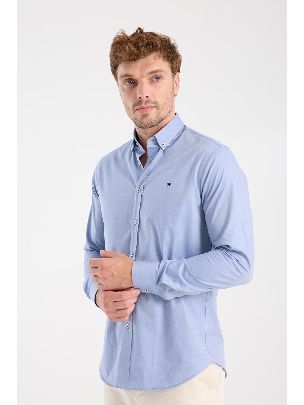 Aclub Ac10104 Twill Pamuklu Slim Fit Koyu Mavi Düğmeli Yaka Erkek Düz Gömlek-2