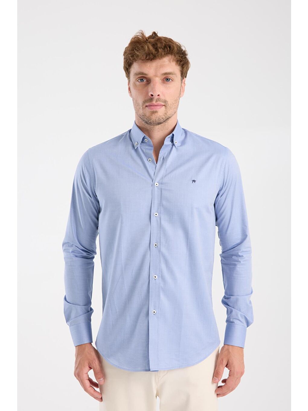 Aclub Ac10104 Twill Pamuklu Slim Fit Koyu Mavi Düğmeli Yaka Erkek Düz Gömlek-6