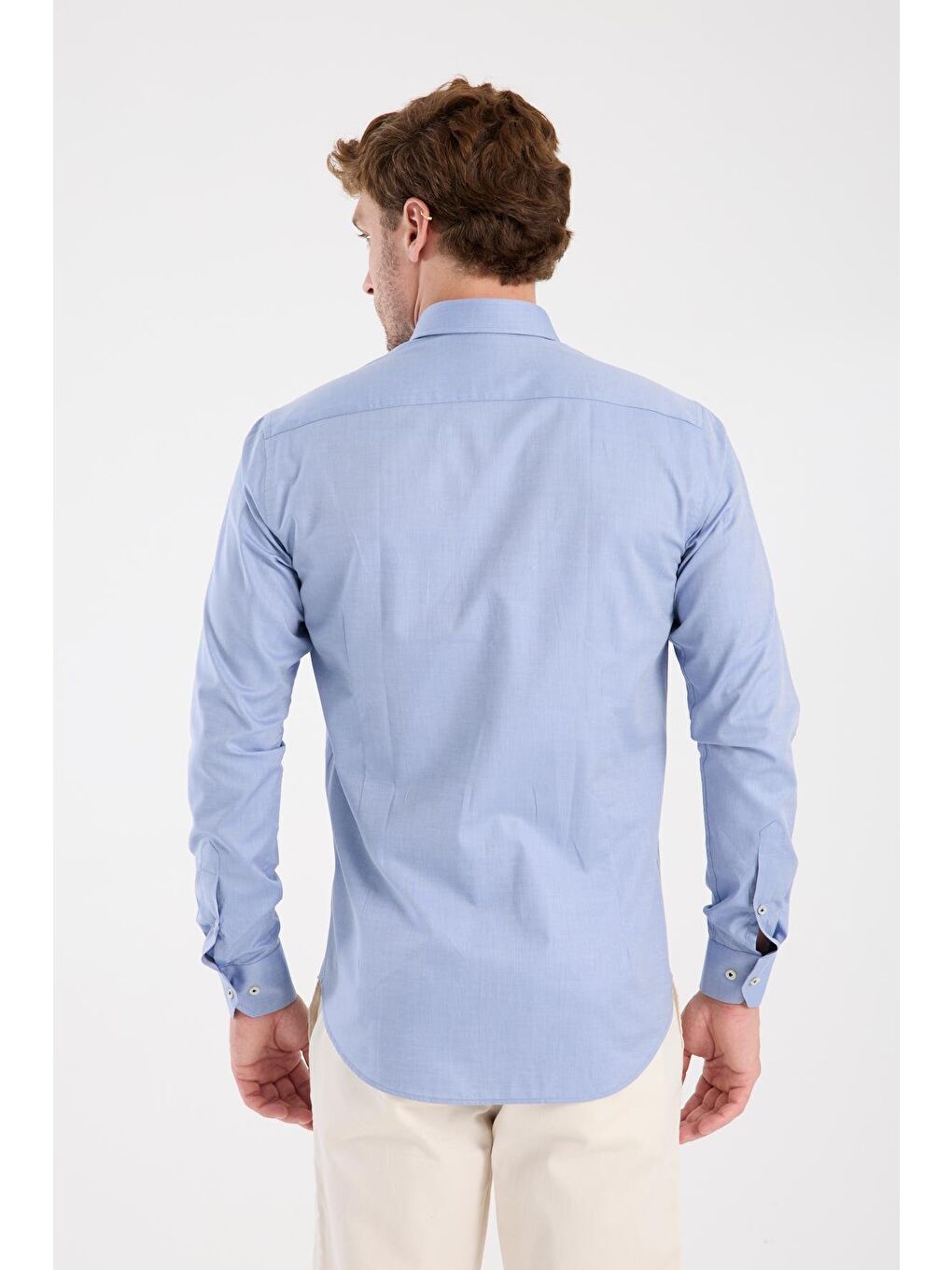 Aclub Ac10104 Twill Pamuklu Slim Fit Koyu Mavi Düğmeli Yaka Erkek Düz Gömlek-7