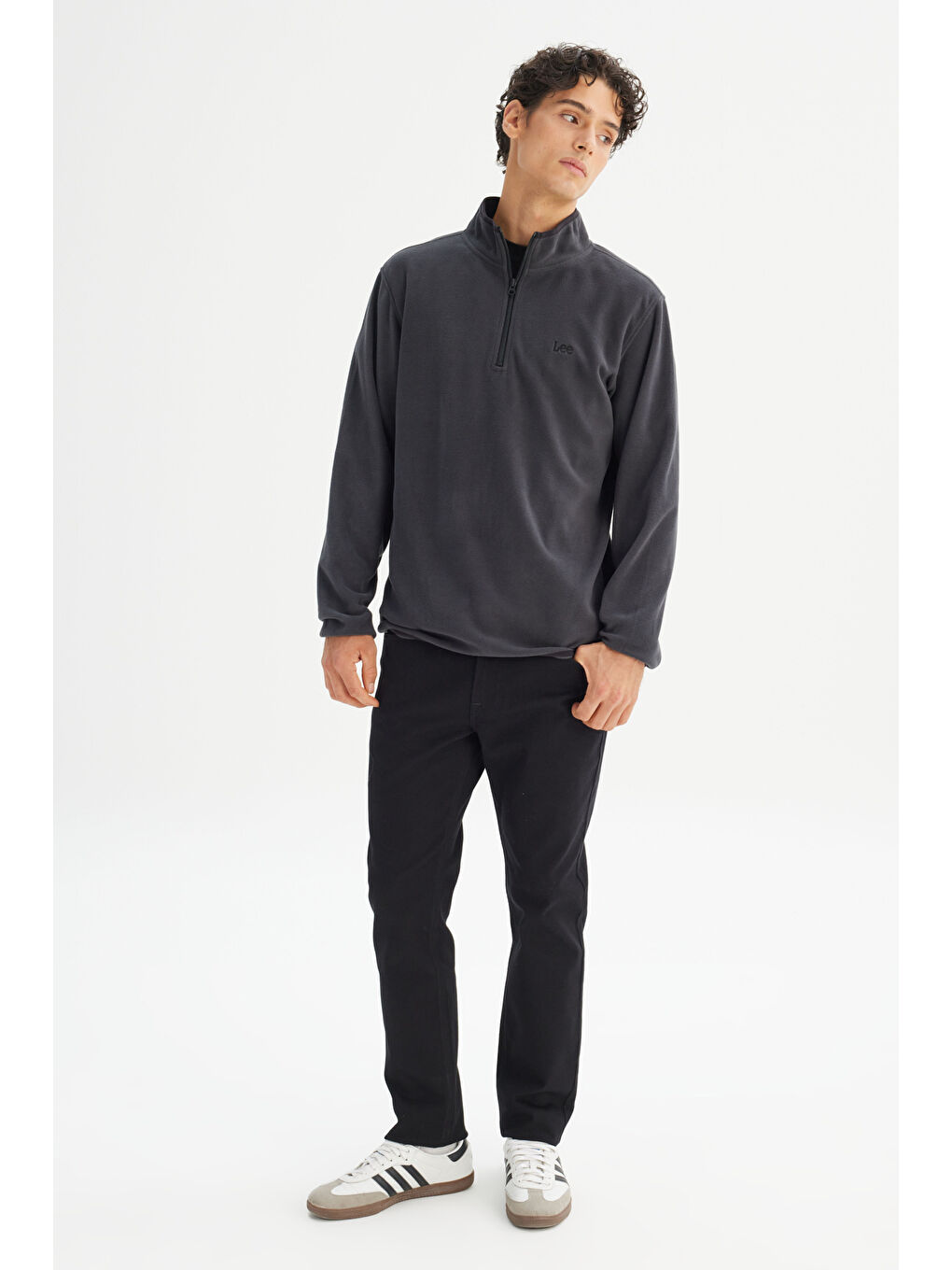 Antrasit Regular Fit Normal Kesim Fermuarlı Dik Yaka Polar-1