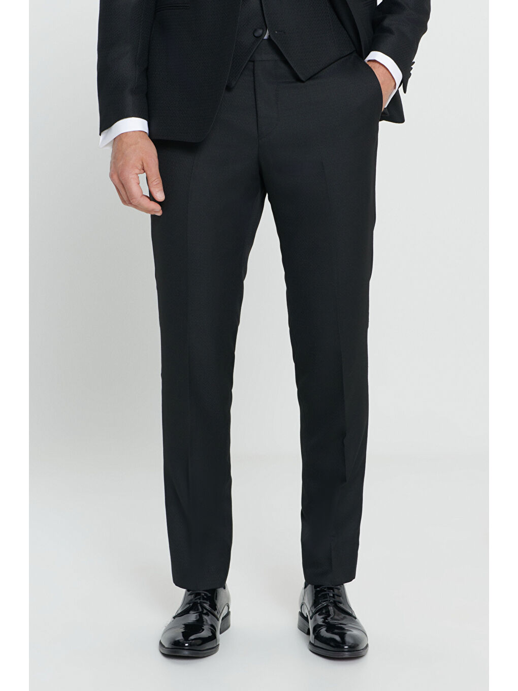 Erkek Siyah Slim Fit Dar Kesim Kırlangıç Yaka Desenli Yelekli Smokin Takım-6