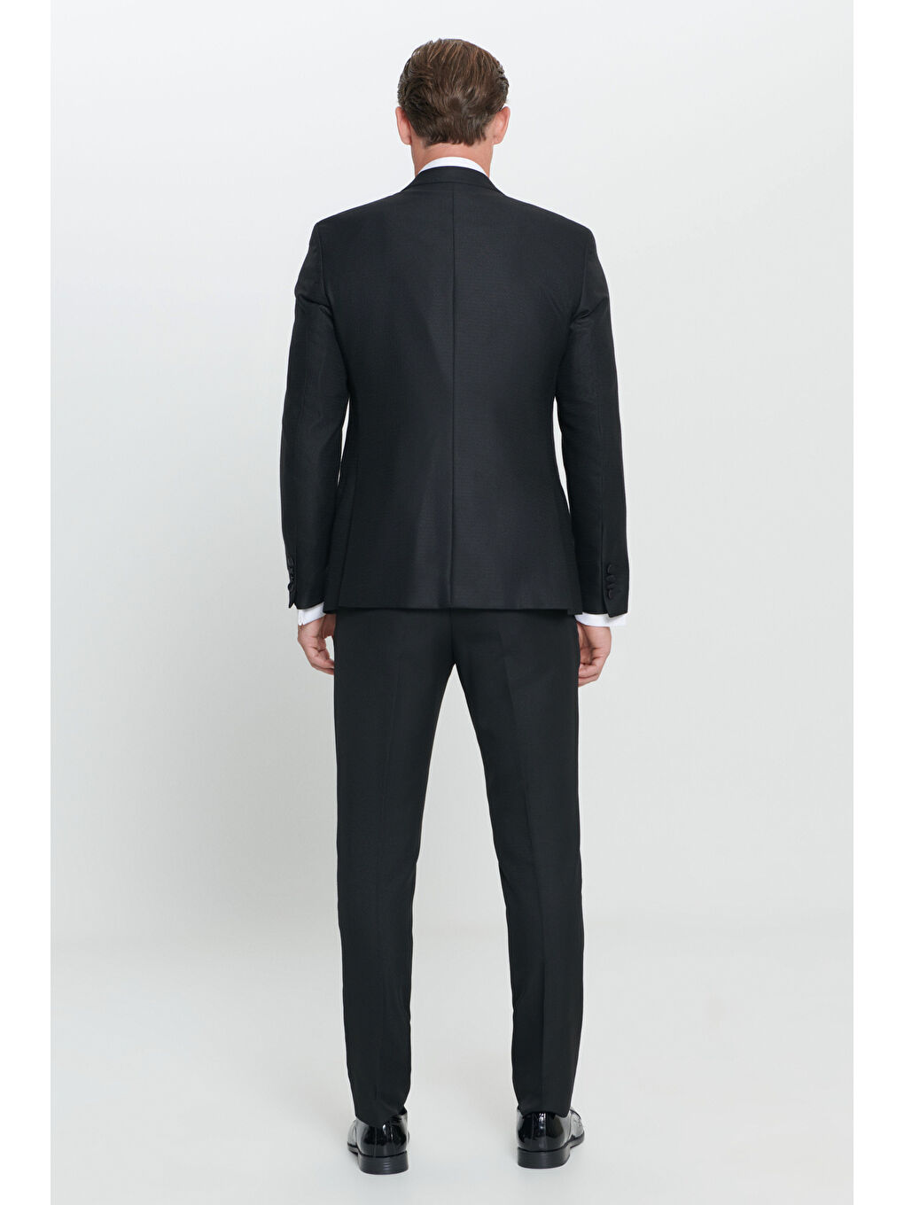 Erkek Siyah Slim Fit Dar Kesim Kırlangıç Yaka Desenli Yelekli Smokin Takım-7