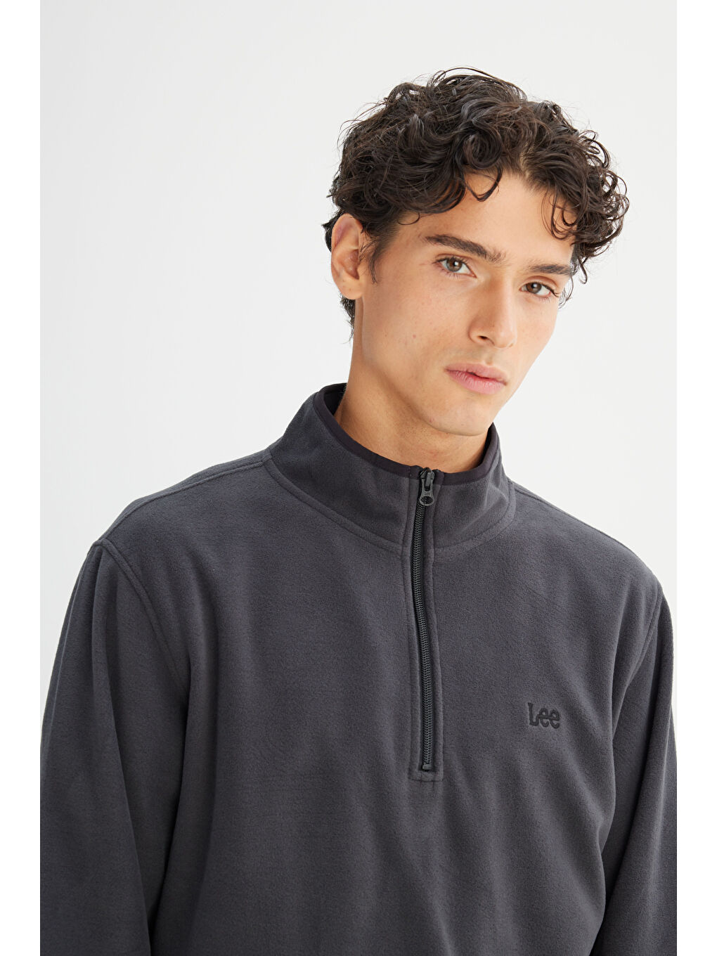 Antrasit Regular Fit Normal Kesim Fermuarlı Dik Yaka Polar-3
