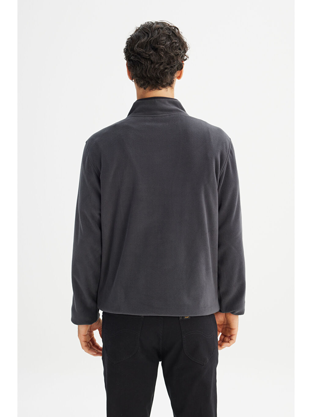 Antrasit Regular Fit Normal Kesim Fermuarlı Dik Yaka Polar-4