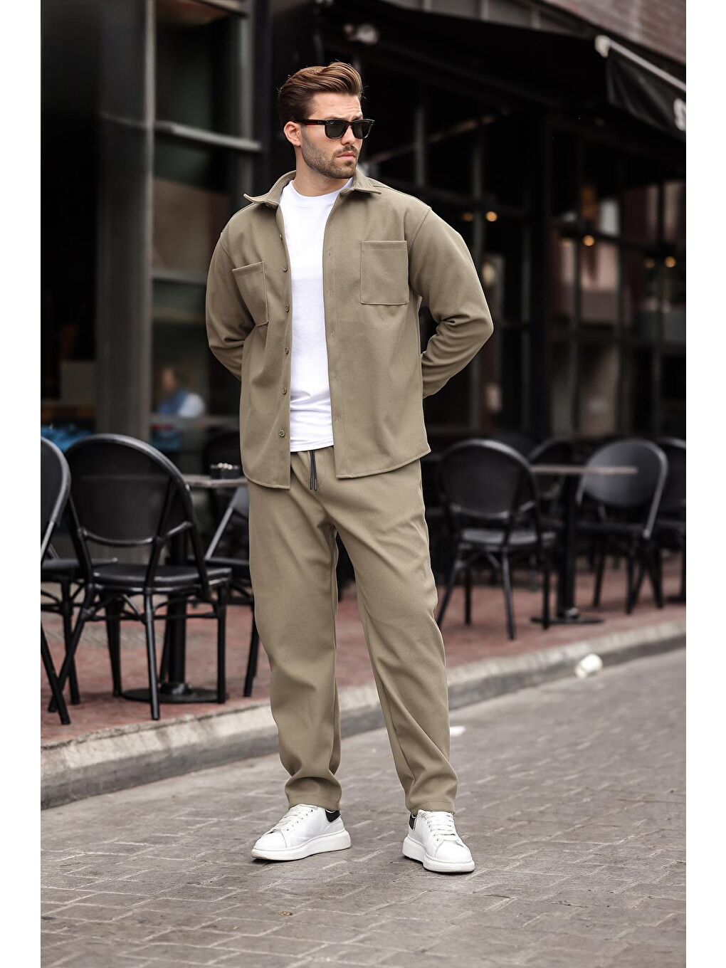 Haki Kaşe Erkek Gömlek Pantolon İkili Takım E7328-1