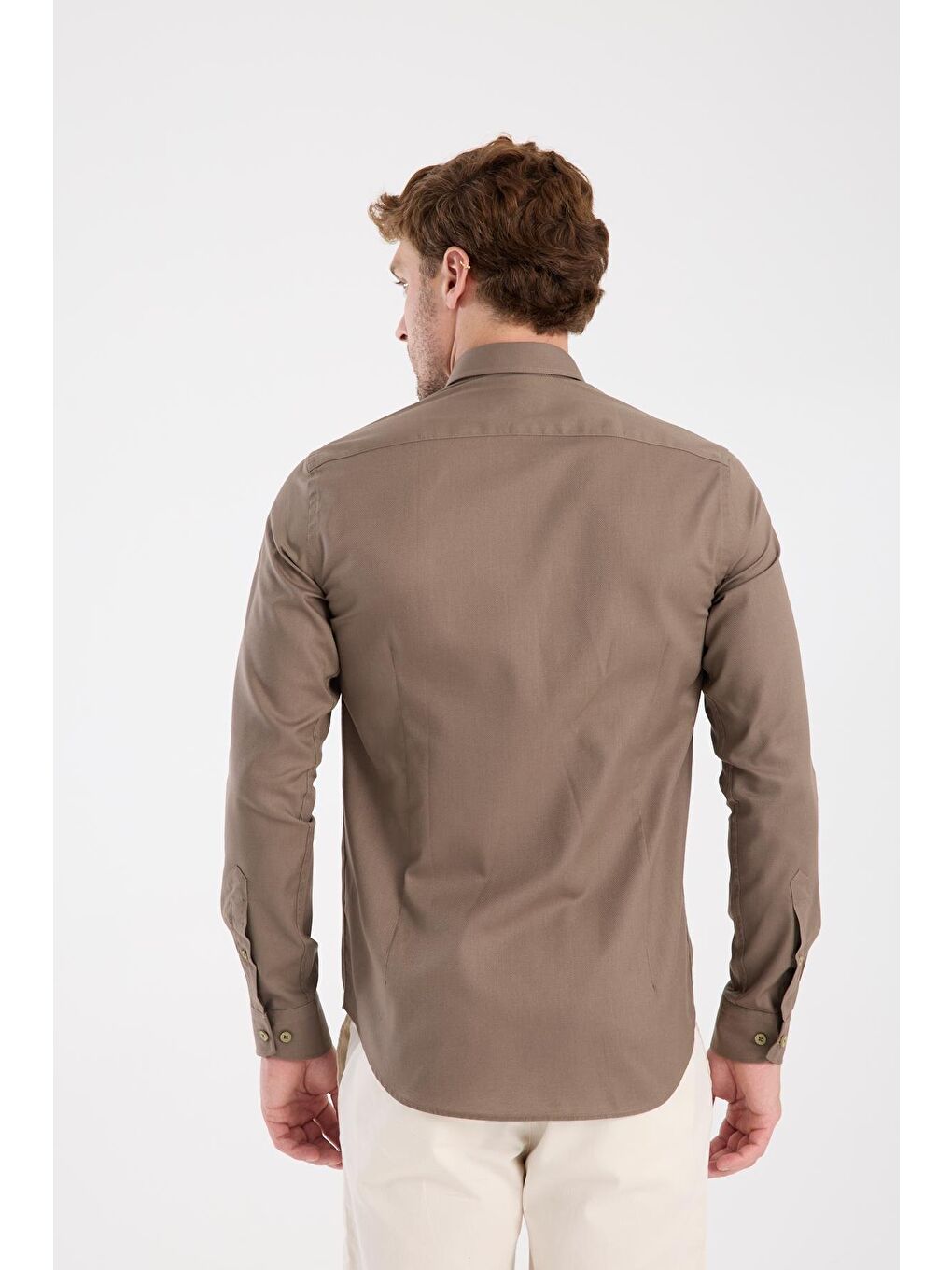 Aclub Ac10103 Twill Pamuklu Slim Fit Kahverengi Düğmeli Yaka Erkek Düz Gömlek-7