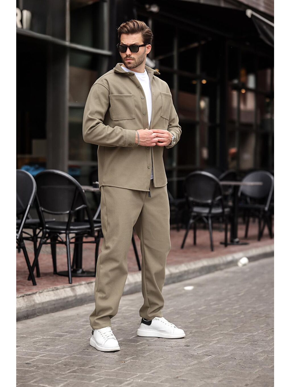 Haki Kaşe Erkek Gömlek Pantolon İkili Takım E7328-2