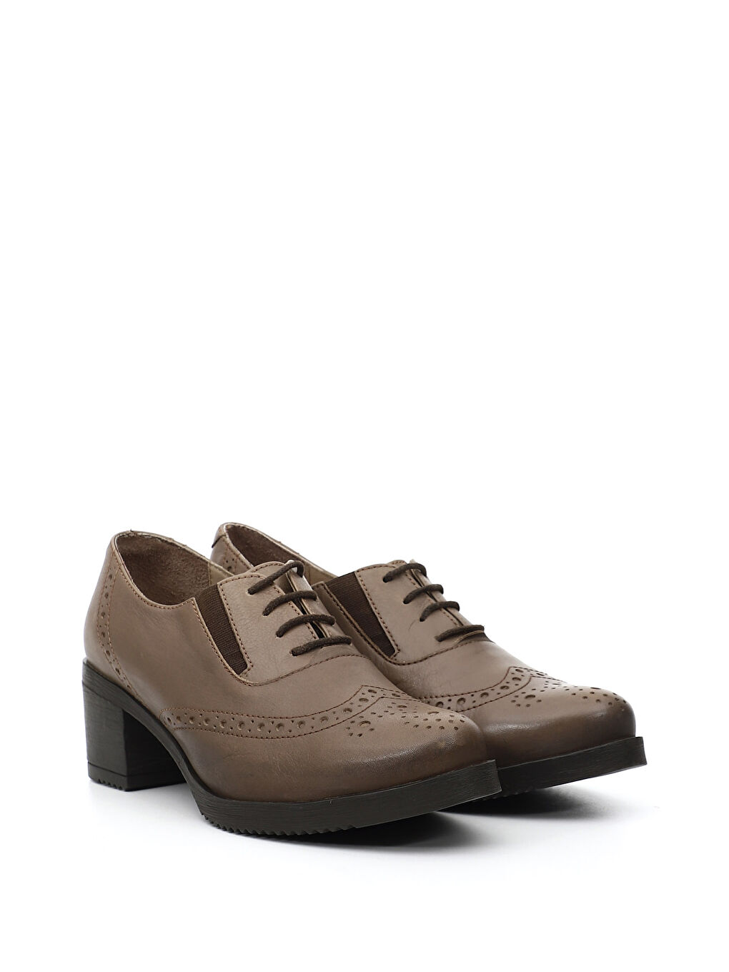 Kahverengi Kadın KOYU VİZON Bağcıklı Orta Kalın Topuklu Hakiki Deri Oxford Ayakkabı-2
