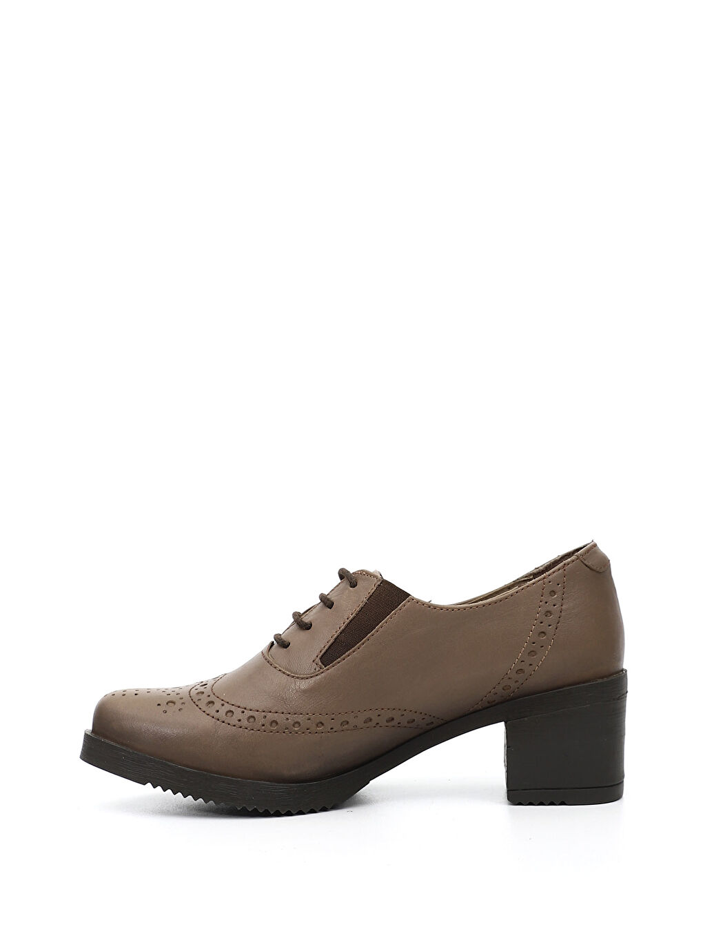 Kahverengi Kadın KOYU VİZON Bağcıklı Orta Kalın Topuklu Hakiki Deri Oxford Ayakkabı-3