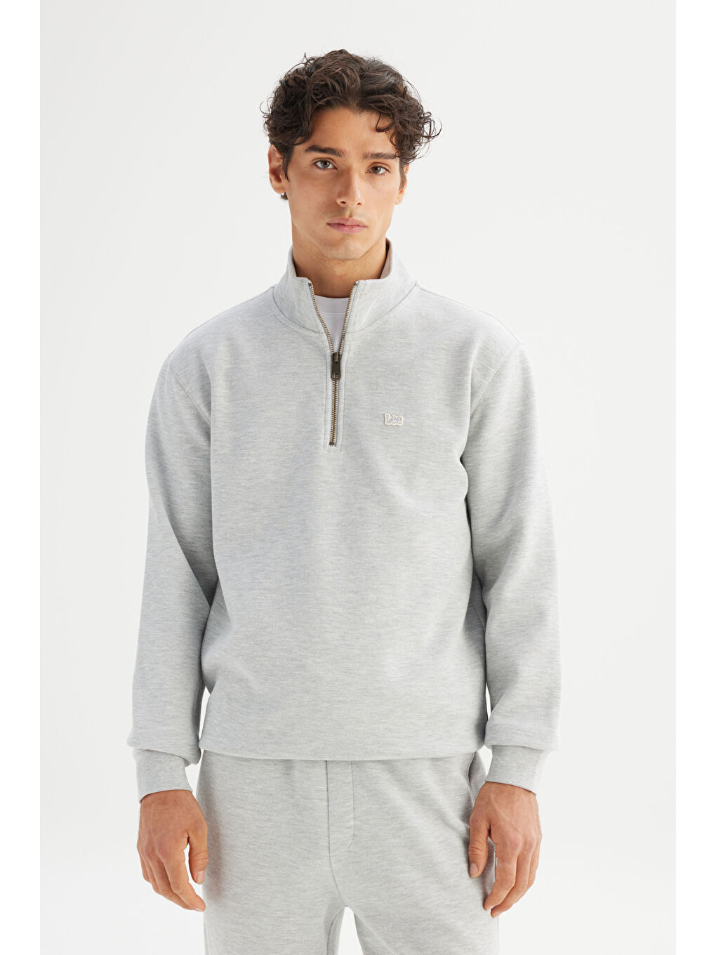 Regular Fit Normal Kesim Kapüşonlu Fermuar Detaylı Gri Melanj Sweatshirt-2