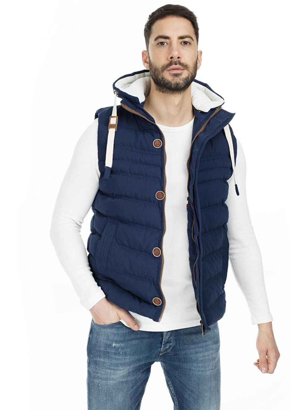 İndigo Kapüşonlu Slim Fit Yelek 556B5618