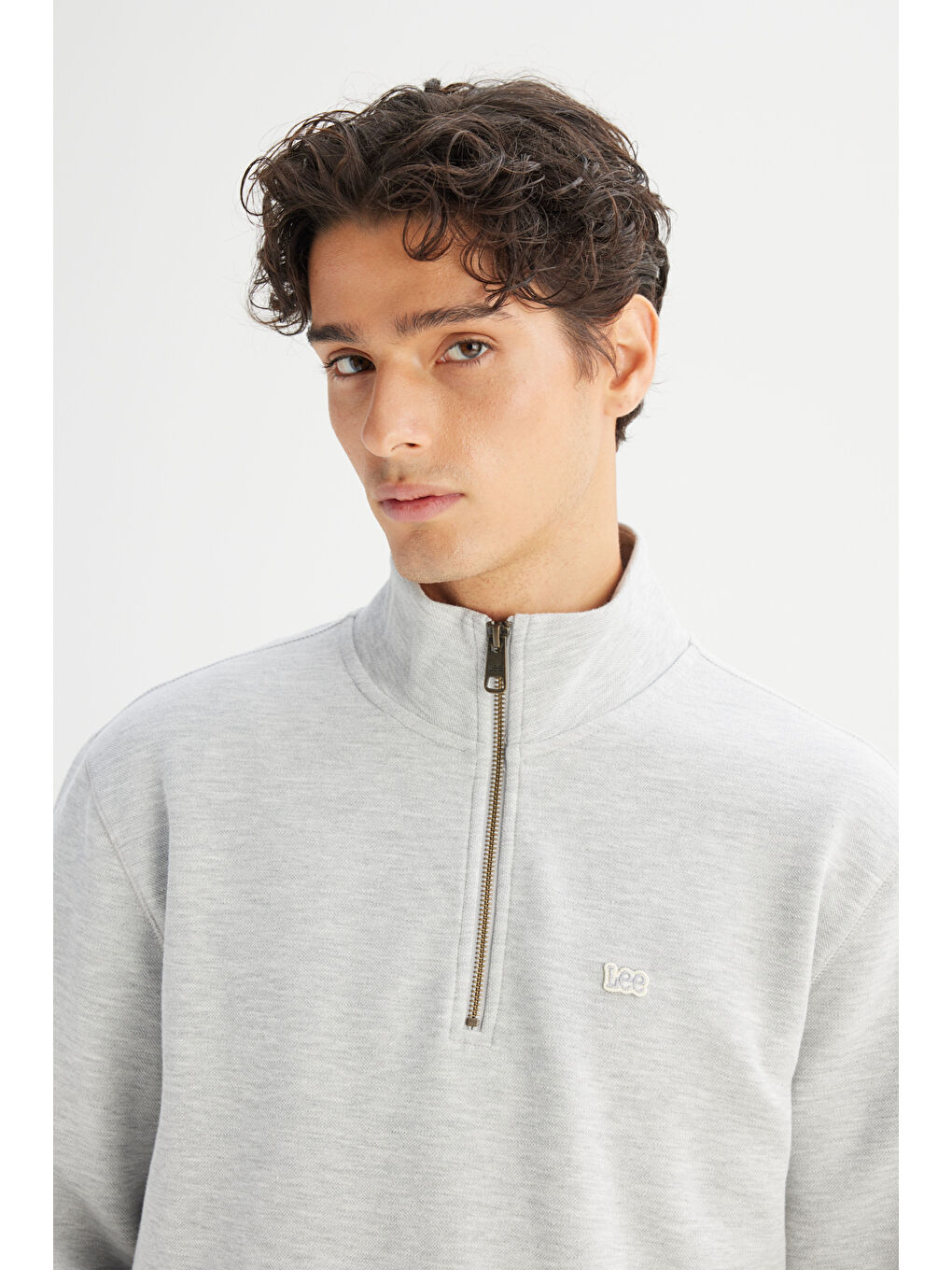 Regular Fit Normal Kesim Kapüşonlu Fermuar Detaylı Gri Melanj Sweatshirt-3