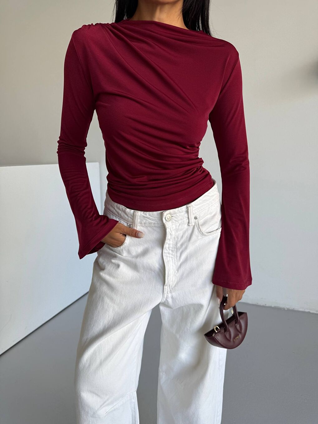 Bordo Kol Detay Sandy Bluz-2