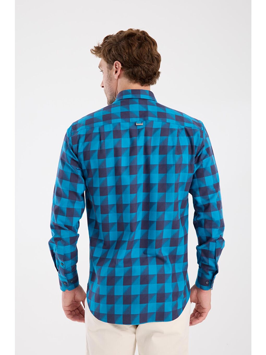 Aclub Ac10102 Twill Pamuklu Regular Fit Lacivert Düğmeli Yaka Erkek Kareli Gömlek-6