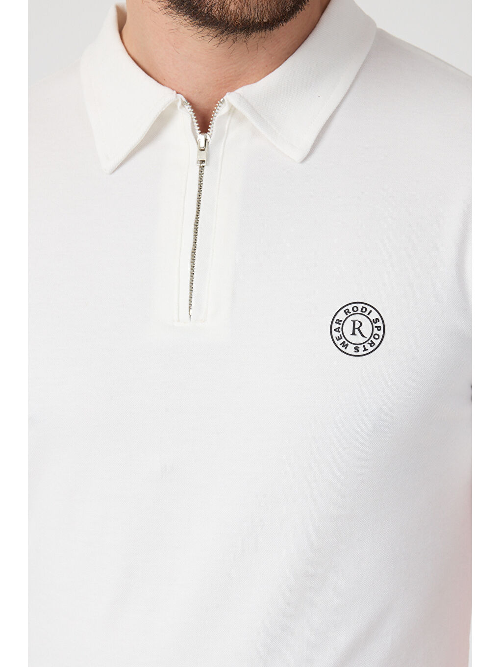 Ekru Erkek Önü Fermuarlı Polo Yaka Tshirt 1981-3