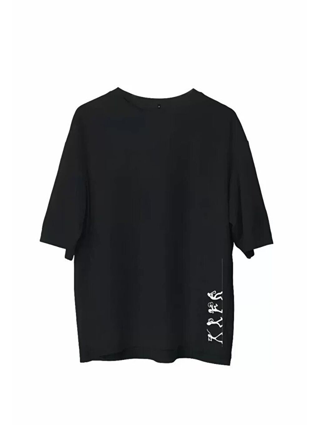 Unisex Bisiklet Yaka Baskılı Oversize T-Shirt - Siyah
