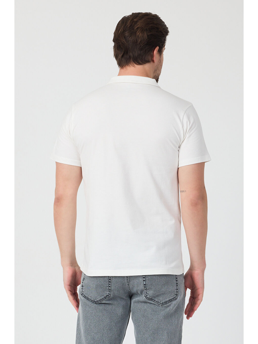Ekru Erkek Önü Fermuarlı Polo Yaka Tshirt 1981-4