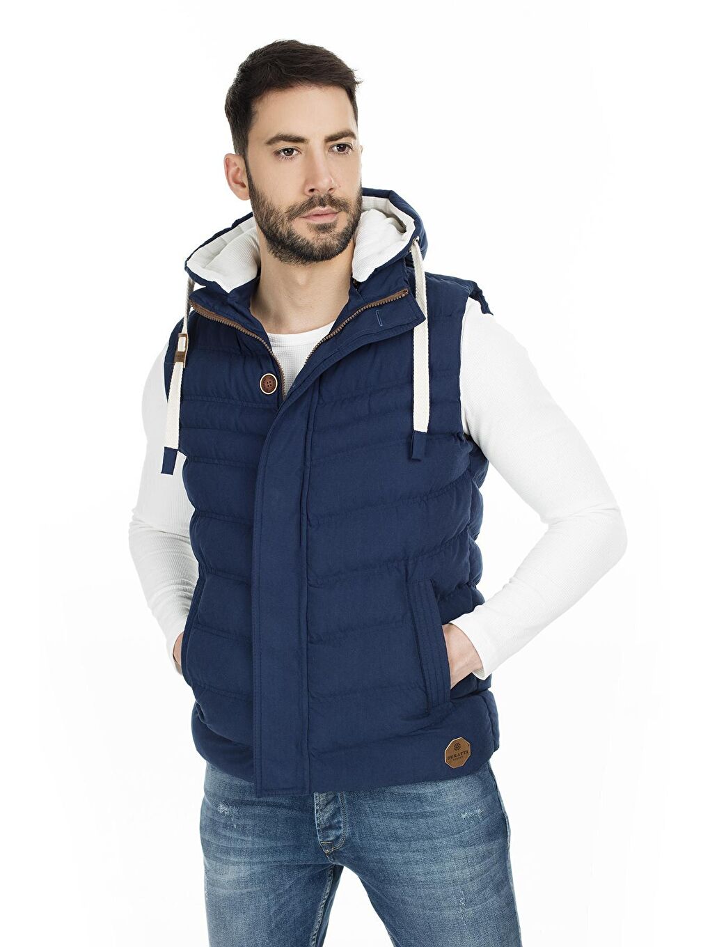 İndigo Kapüşonlu Slim Fit Yelek 556B5618-2